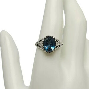 ABN Sterling Silver Blue Topaz Wedding Dome Ring Size 9.25 Vintage